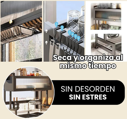 Escurridor de loza vertical — 60 cm de mesón, cabe todo