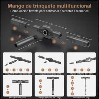 Destornillador de trinquete con mango en T y 24 puntas imantadas